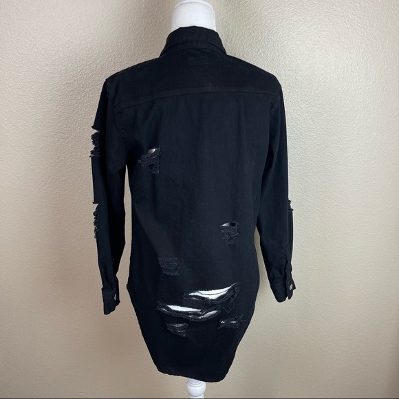 THRILL JEANS BLACK DISTRESSED RIPPED DEMIN SHACKET - Picture 3 of 6